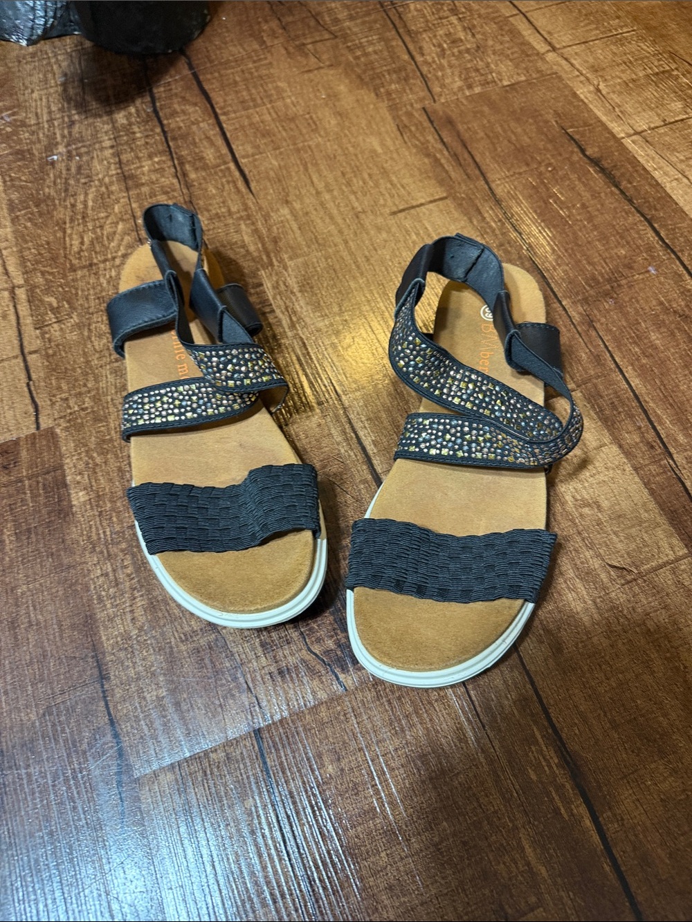 bernie mev. Black Woven & Rhinestone Strap Comfort Sandals